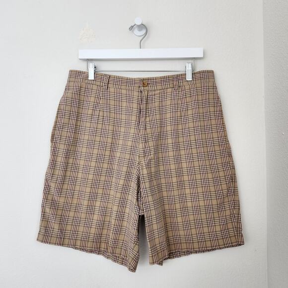 Vintage Claiborne Plaid Relaxed Fit Pleated Shorts Brown Tan 14/16 - Picture 8 of 8